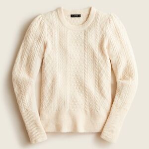 J. Crew Merino stretch Cream cable Knit Crewneck Sweater S small
